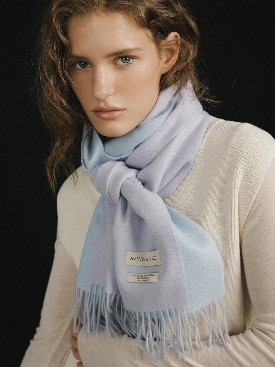 Double Face Royal Baby Alpaca Muffler - Lavender/Baby Blue