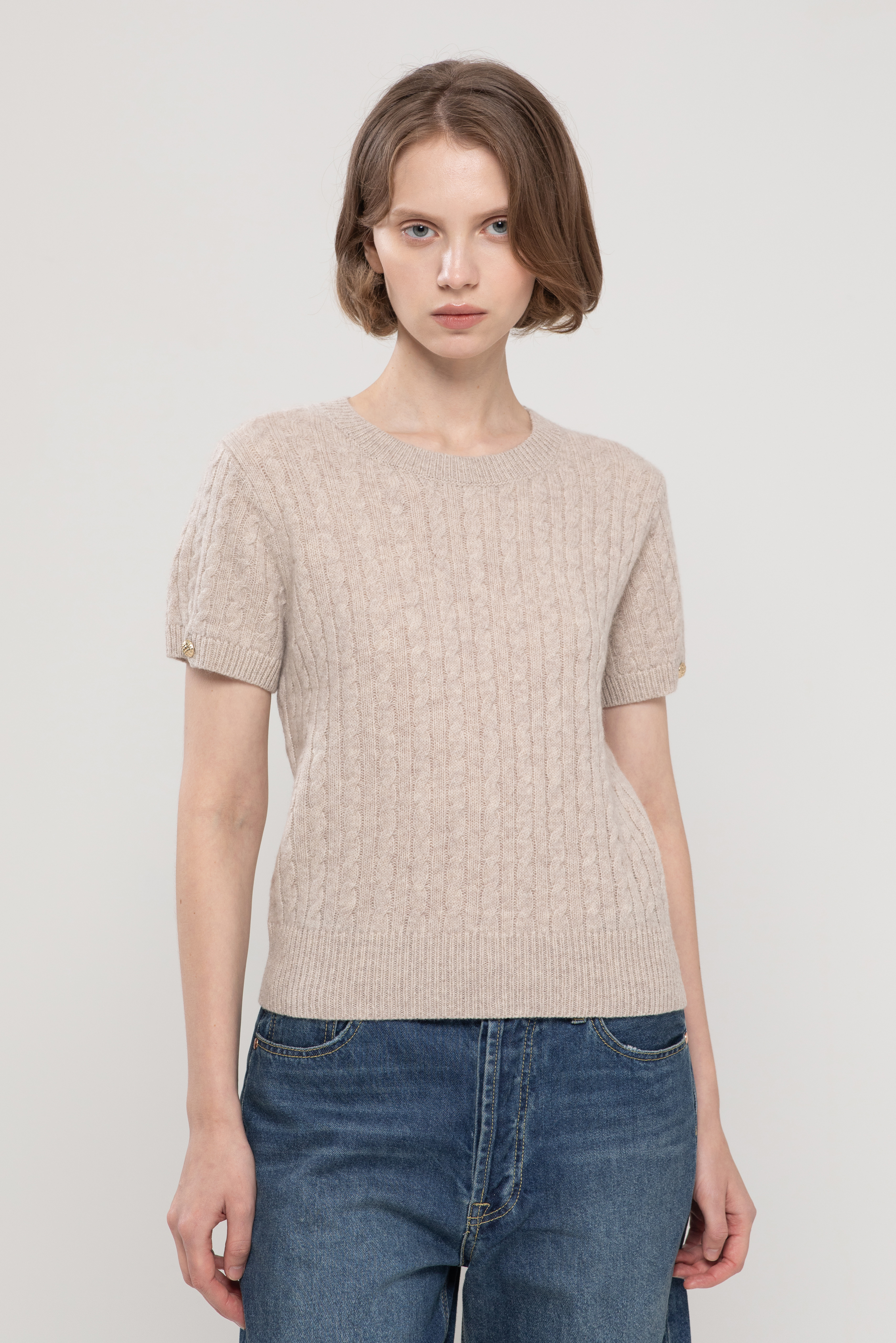 Wool-cable knitwear – Beige