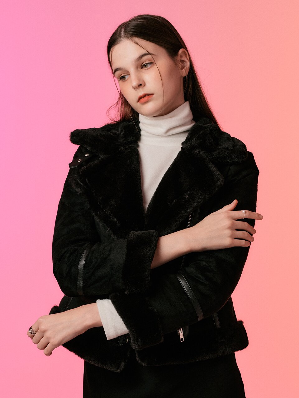 WOMEN 밍크 스웨이드 슬림핏 무스탕 자켓 [All_Black] 양털 ver.