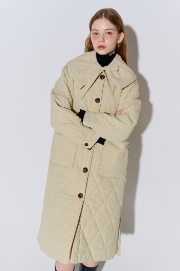 빅카라 퀼팅 롱코트 베이지