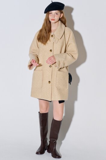 부클 하프 울코트 베이지