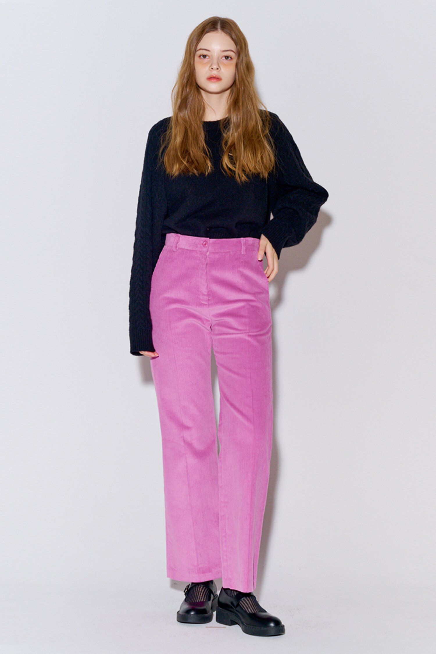 Coturoy Long Bootcut Pants Pink