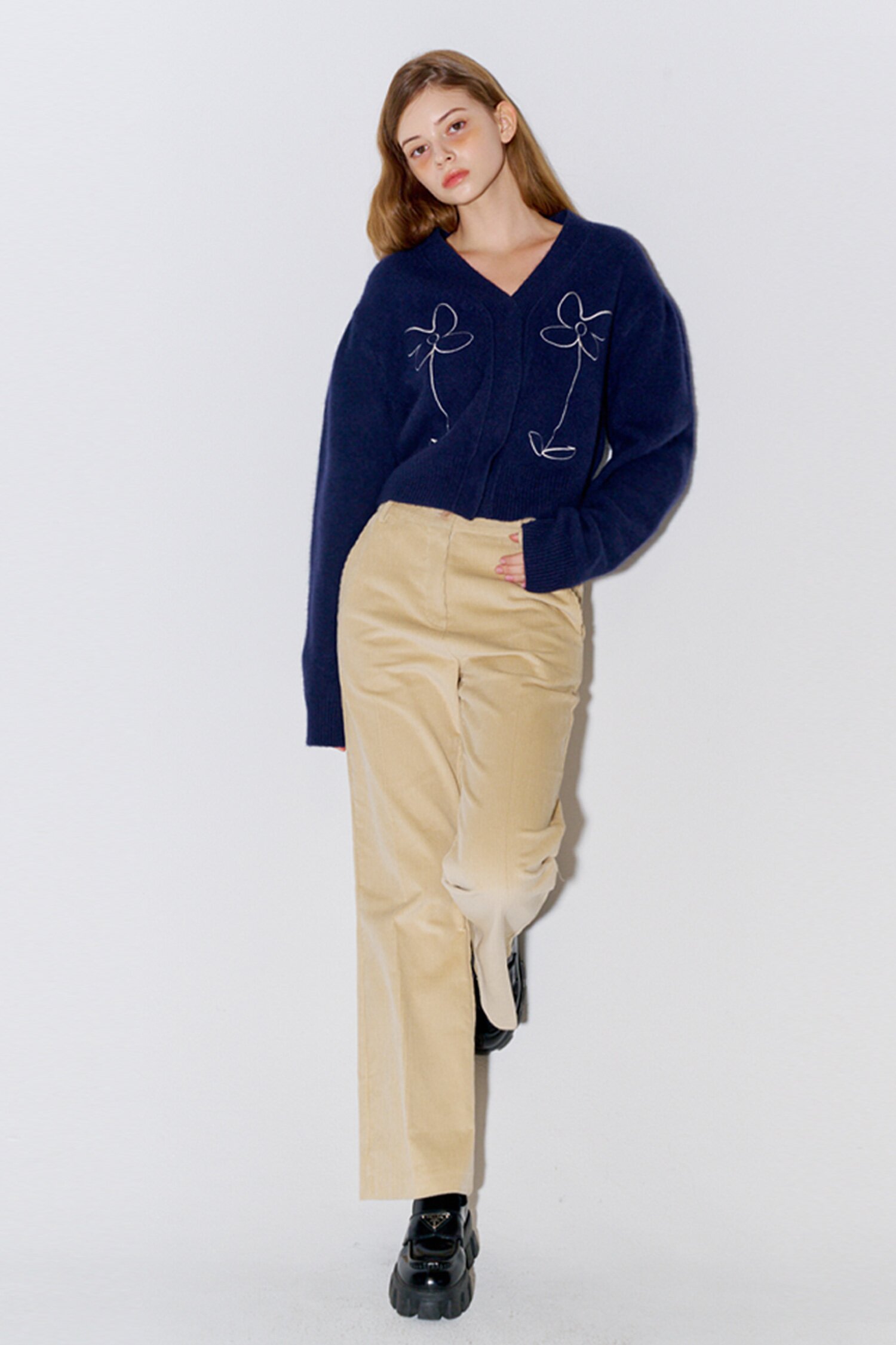 Coturoy Long Bootcut Pants Beige
