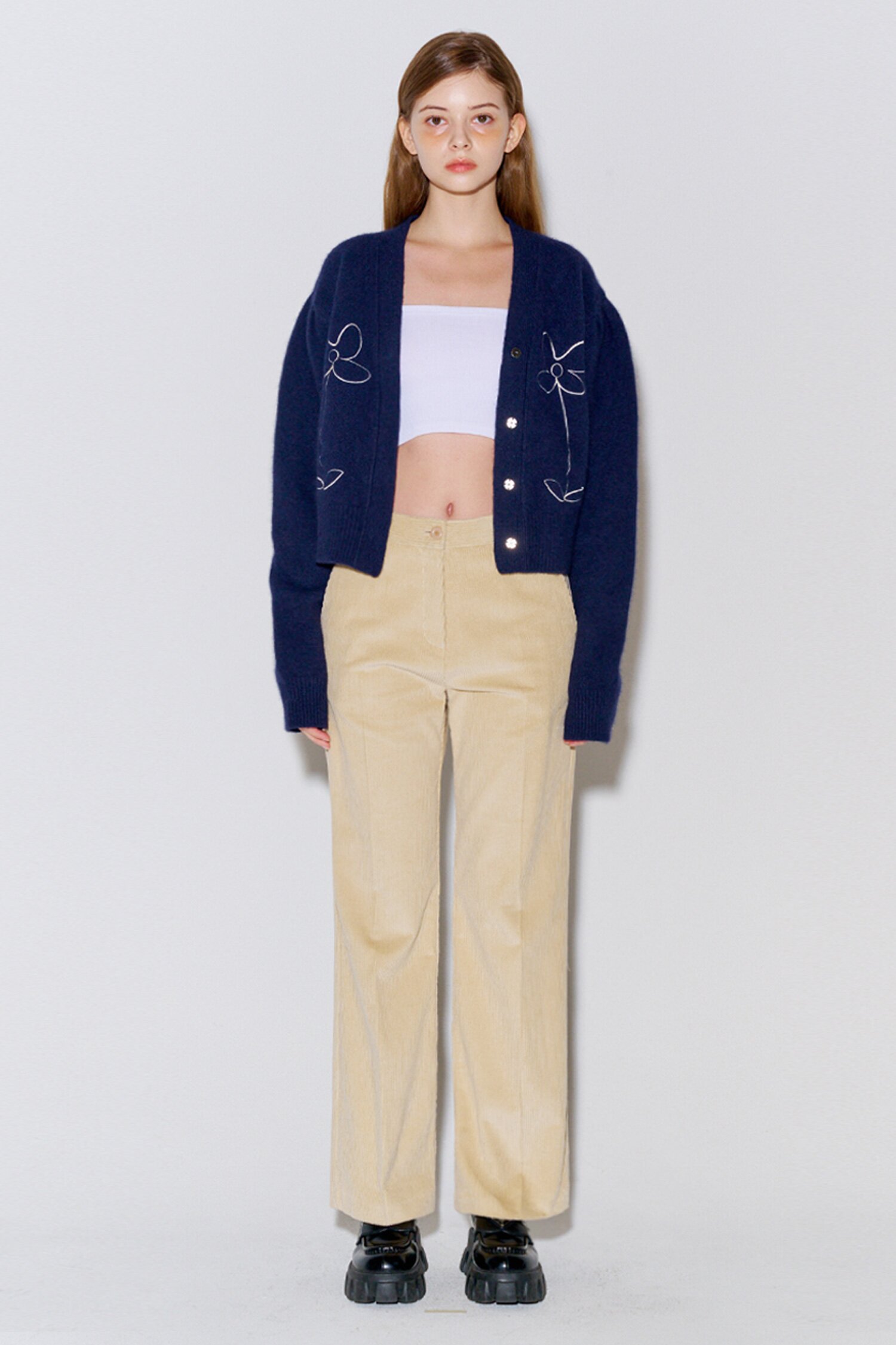 Coturoy Long Bootcut Pants Beige