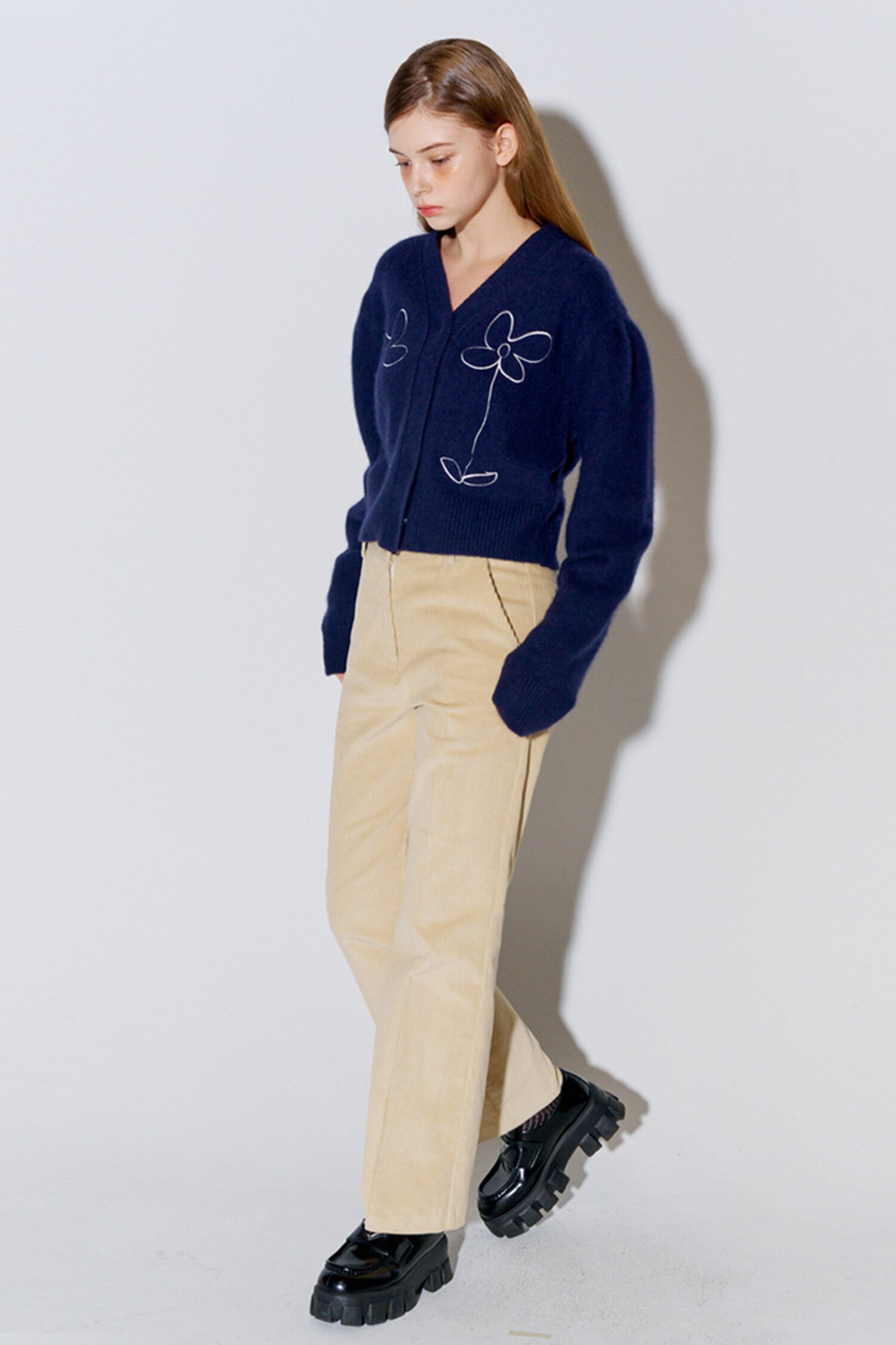 Coturoy Long Bootcut Pants Beige