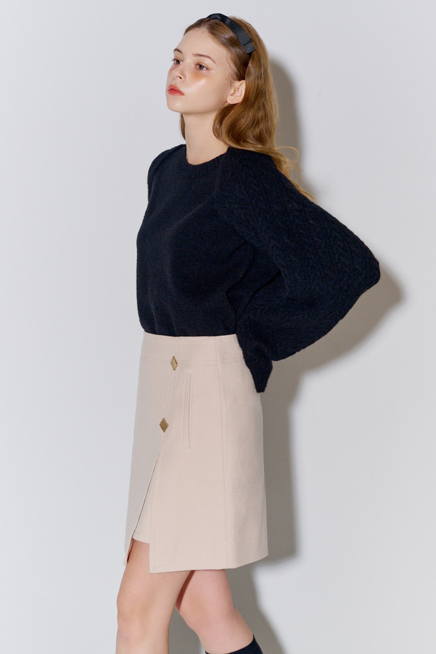 Brushed Slit Mini Skirt L.Beige