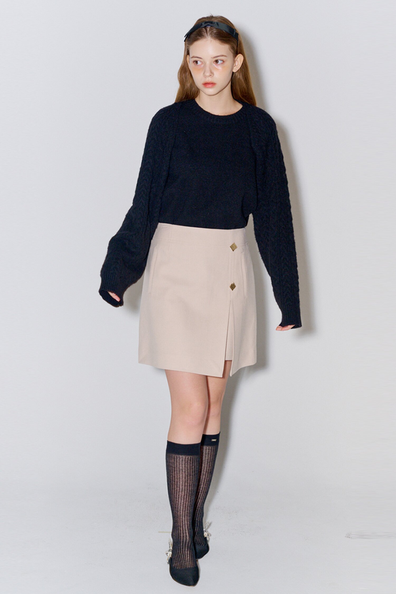 Brushed Slit Mini Skirt L.Beige