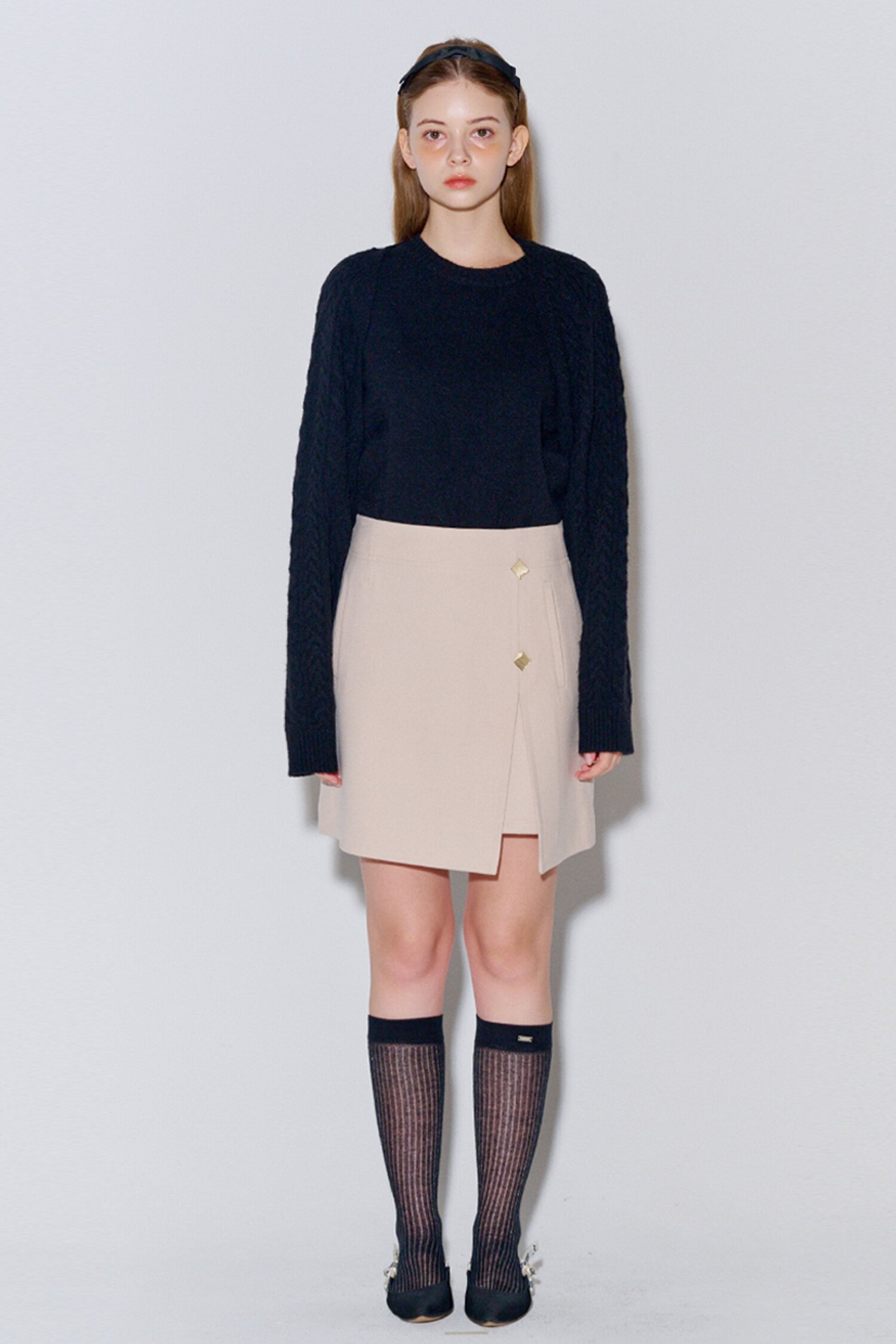 Brushed Slit Mini Skirt L.Beige
