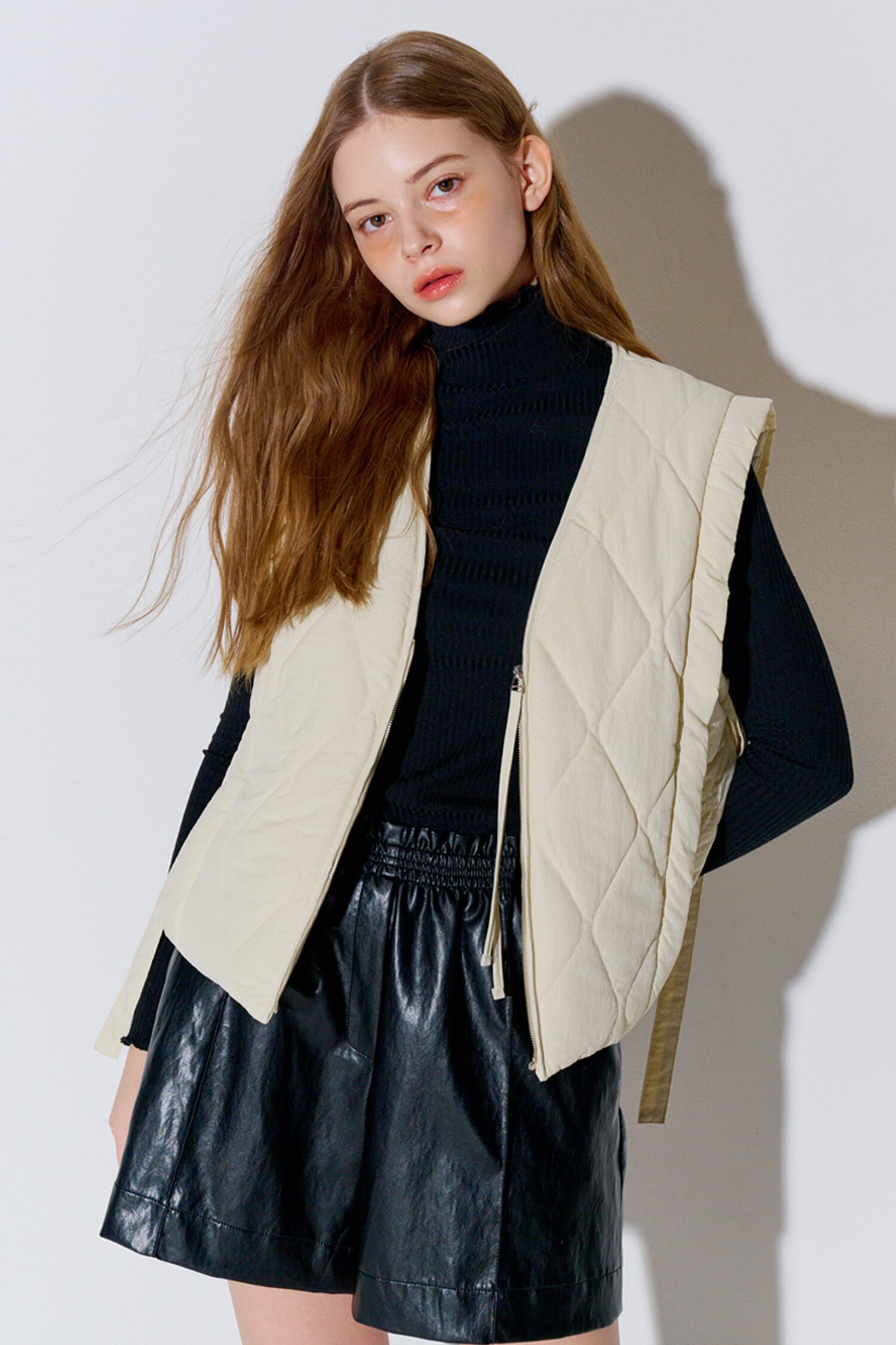 Ribbon Strap Detail Quilted Vest Ivory