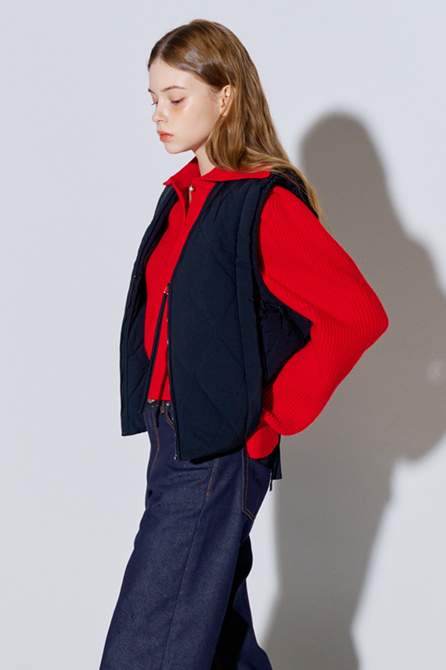 Ribbon Strap Detail Quilted Vest Black