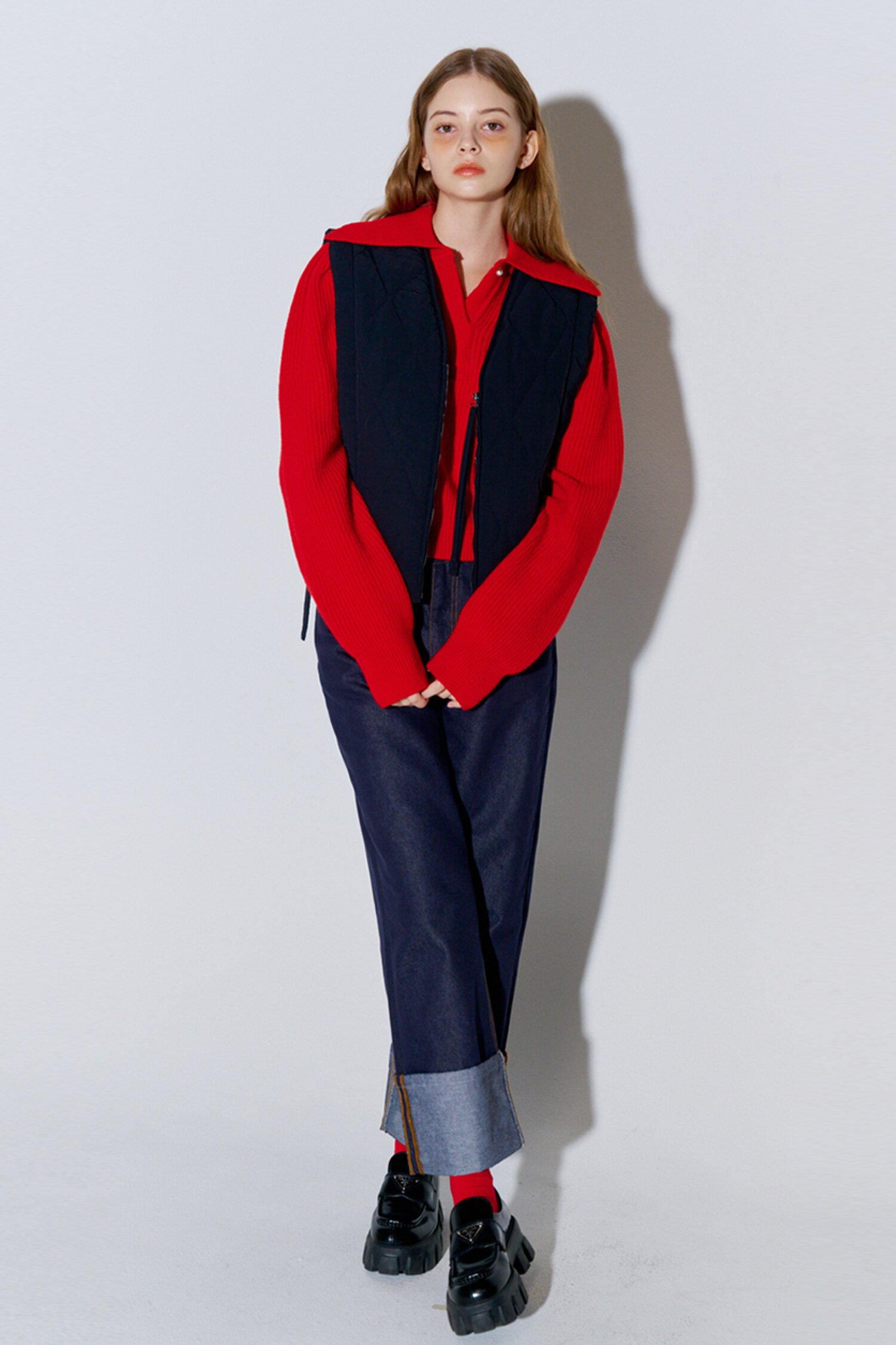 Ribbon Strap Detail Quilted Vest Black