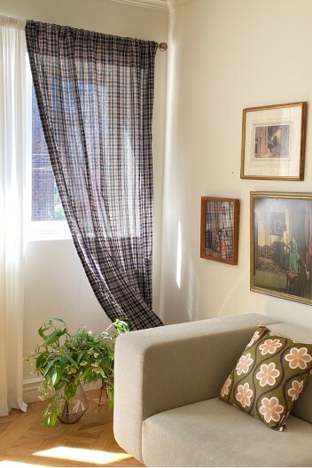 노아 블랙 방한 암막 체크 커튼