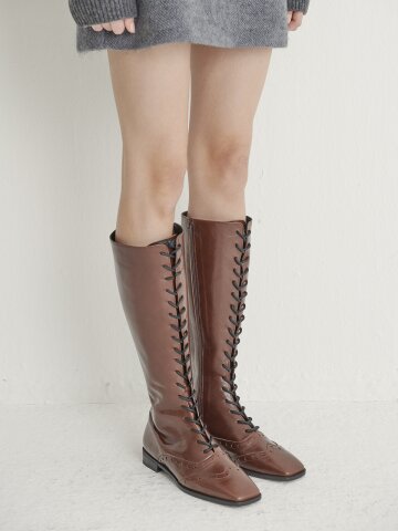 브로그 니하이 플랫 부츠 브라운 241BR