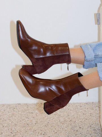 백지퍼 미들부츠 스웨이드 콤비 브라운 248BR