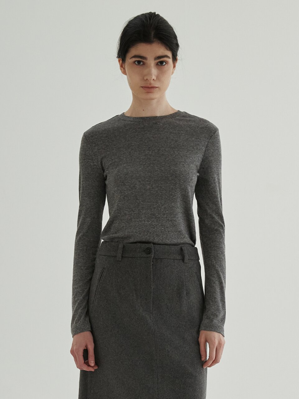 Loose fit Wool Tencel Top (Charcoal)