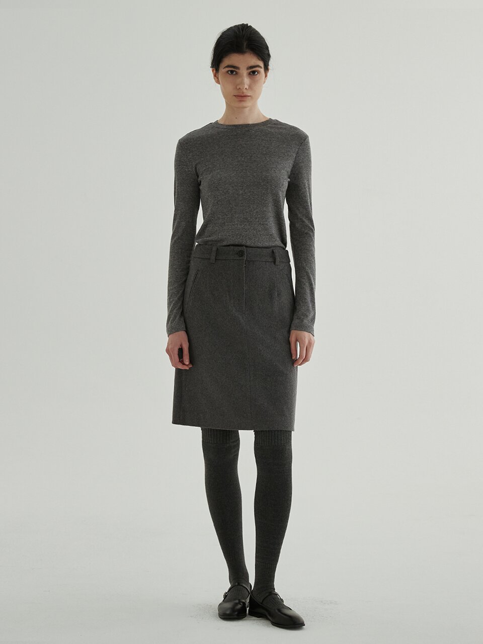 Loose fit Wool Tencel Top (Charcoal)