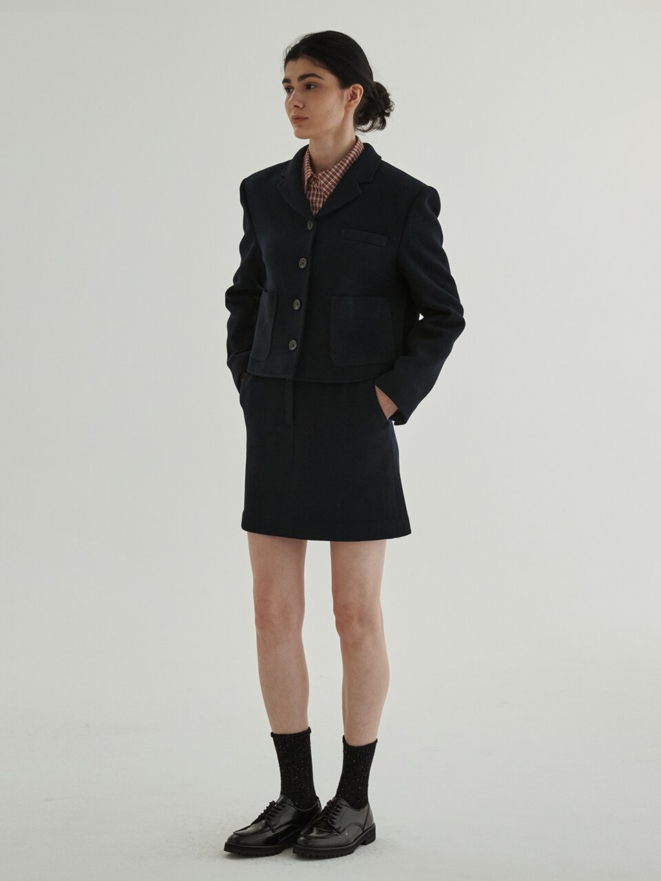 Wool Twill Mini-Skirt (Navy)