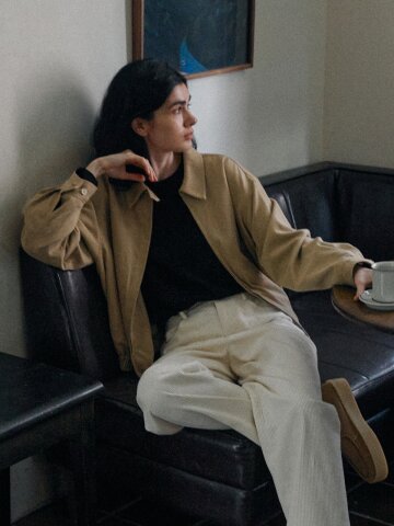 Soft Cotton Collar Blouson (Beige)