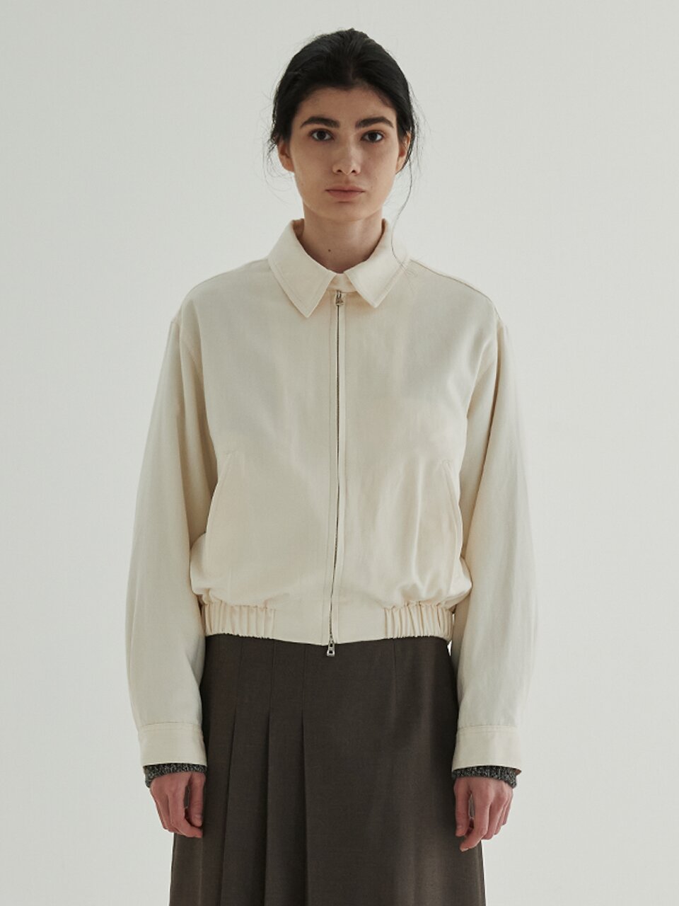 Soft Cotton Collar Blouson (Ivory)