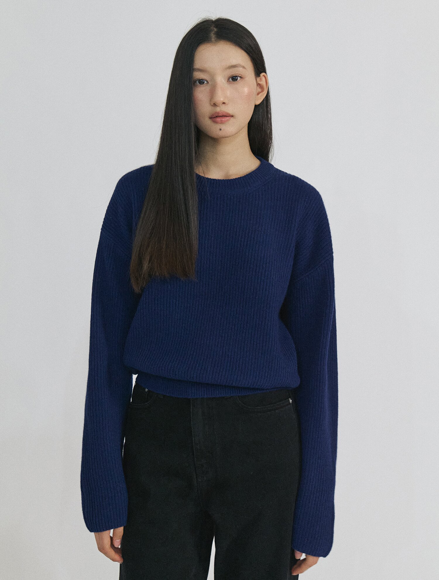 Series line - Cashmere drop round knit [OCEAN BLUE]