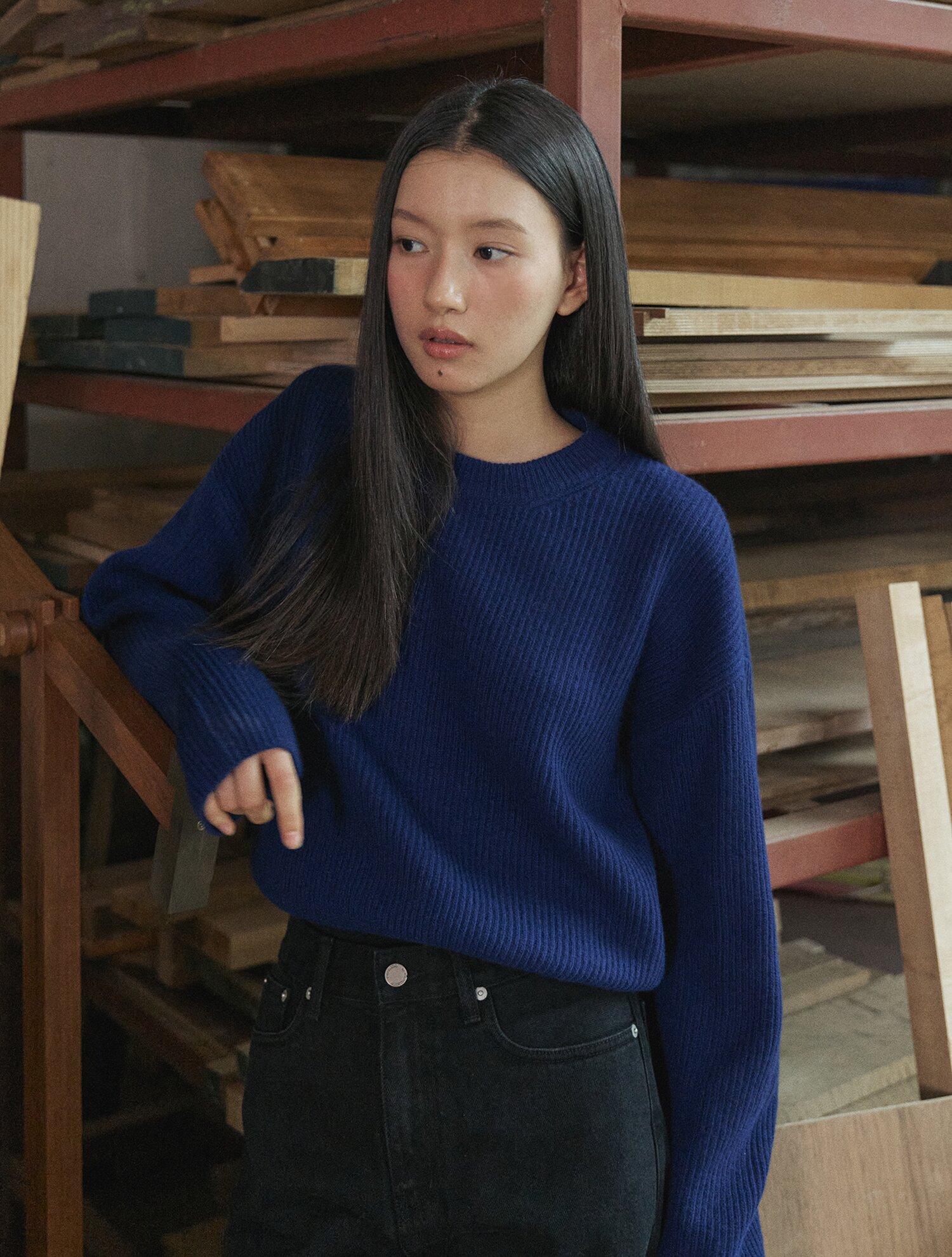 Series line - Cashmere drop round knit [OCEAN BLUE]