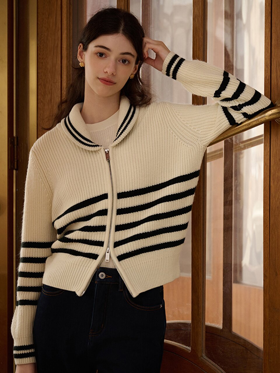 SR_College classic striped cardigan