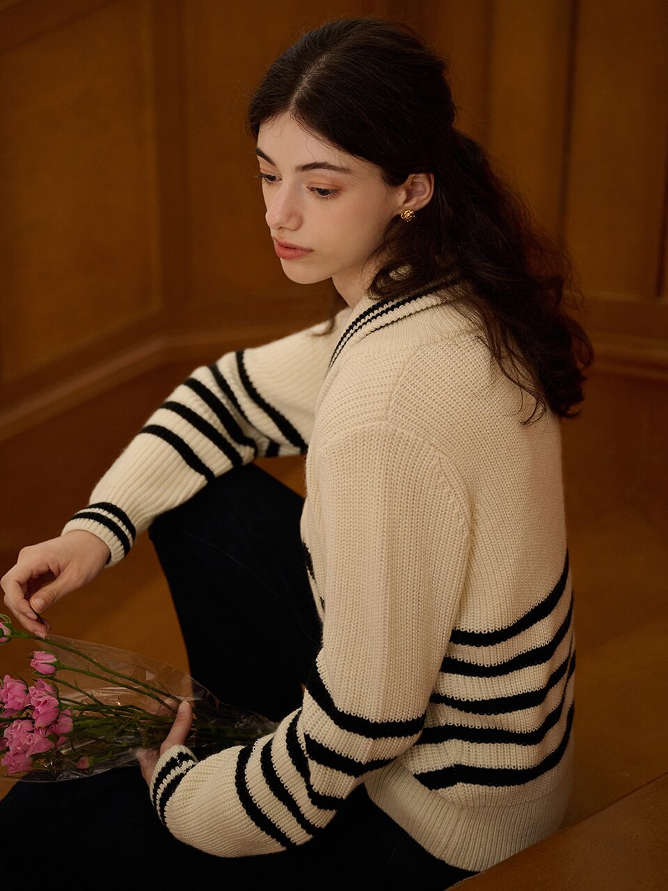SR_College classic striped cardigan