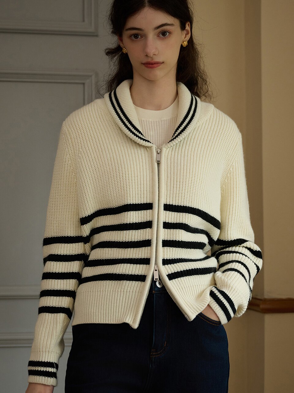 SR_College classic striped cardigan