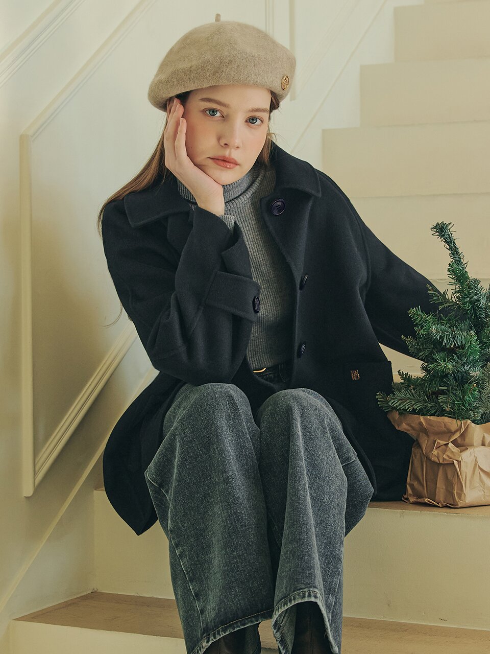 [3컬러] 울 로고 베레모
