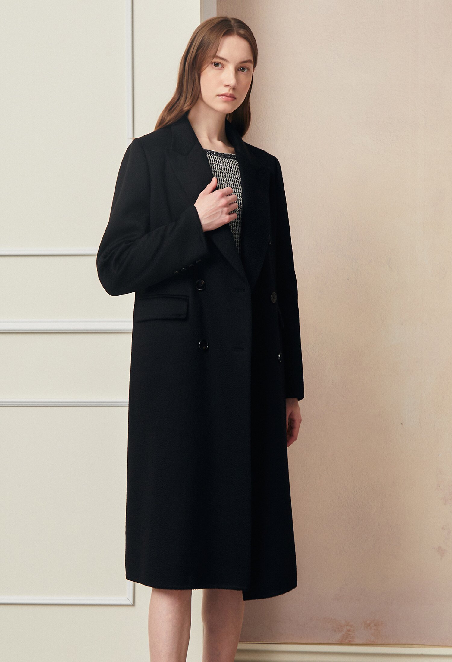 캐시미어 더블 싱글 코트 (BLACK)