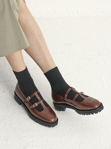 더블 스트랩 메리제인 워커 브라운 236BR