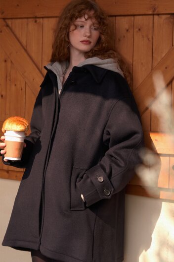 코지 백 포인트 하프 울 코트 (Dark Navy)