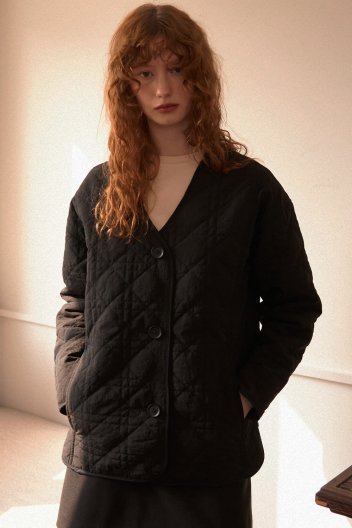 메르 배색 패딩 자켓 Black