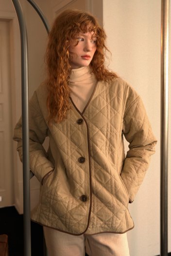 메르 배색 패딩 자켓 khaki beige