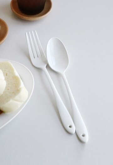 일본 화이트 법랑 테이블 스푼 포크