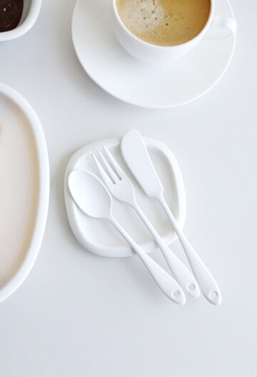 일본 화이트 법랑 티스푼 티포크 버터나이프