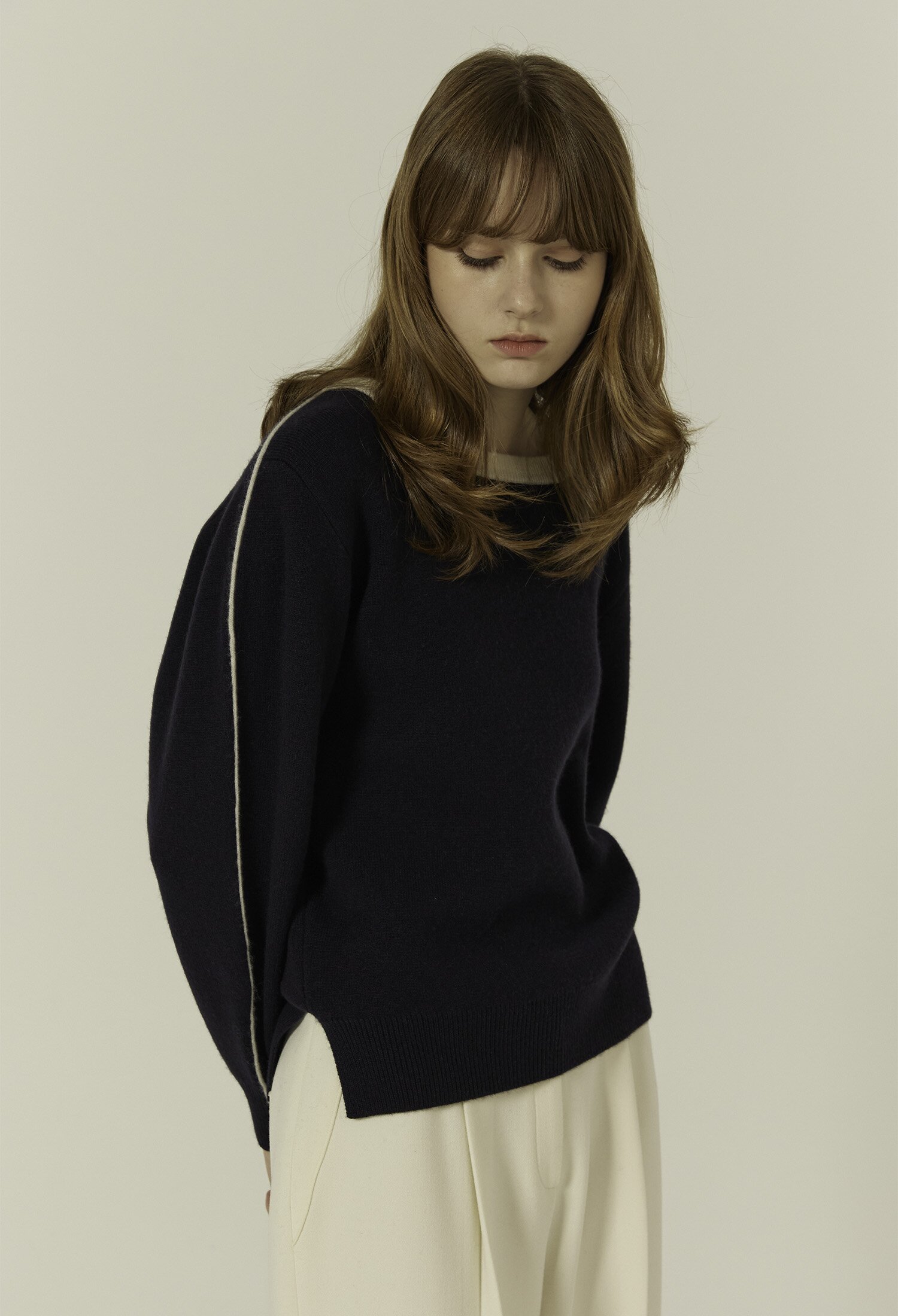 [칼레이트] Color Line Square-Neck Cashmere Sweater