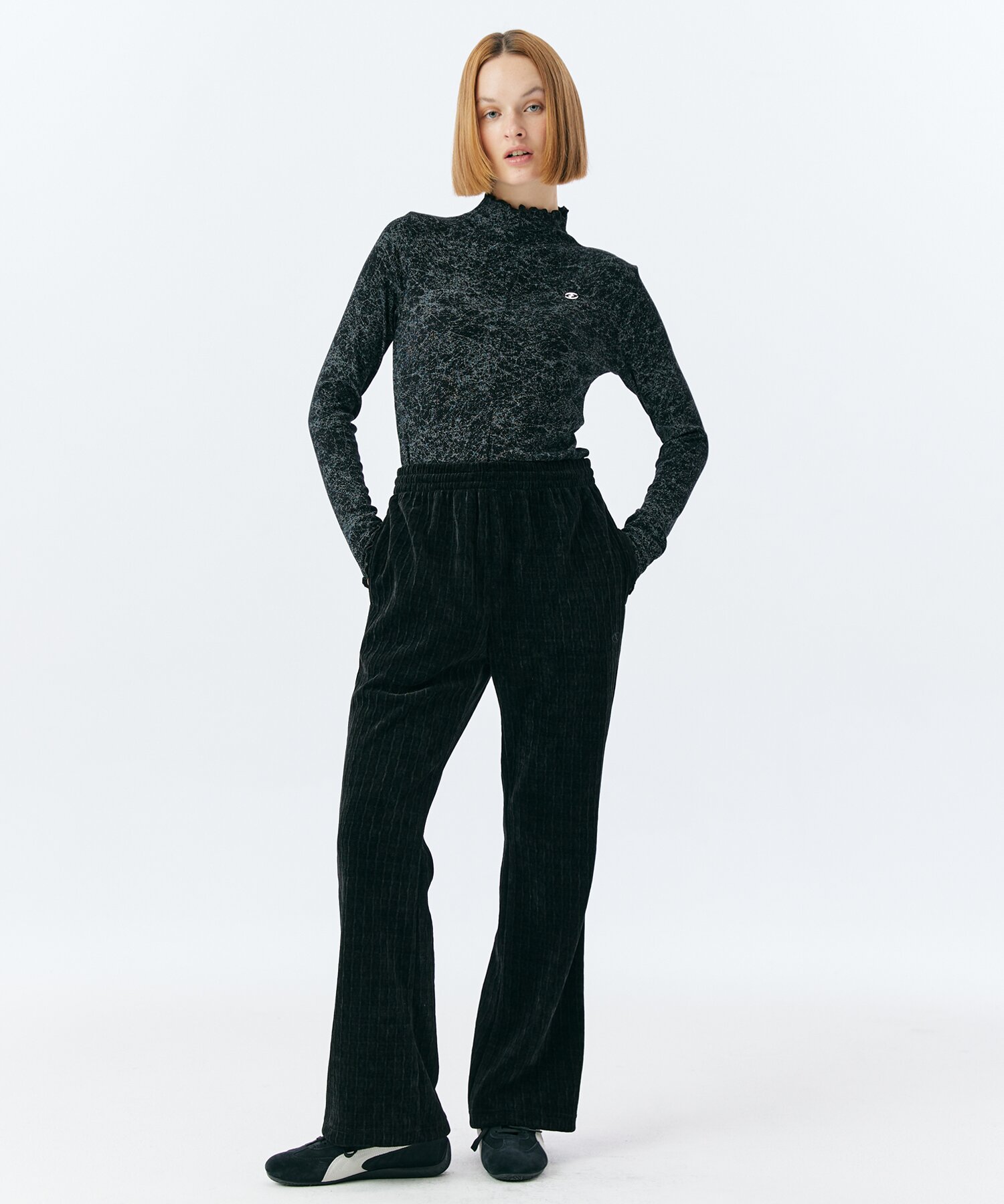 COBWEB MOCK NECK TOP(BLACK)