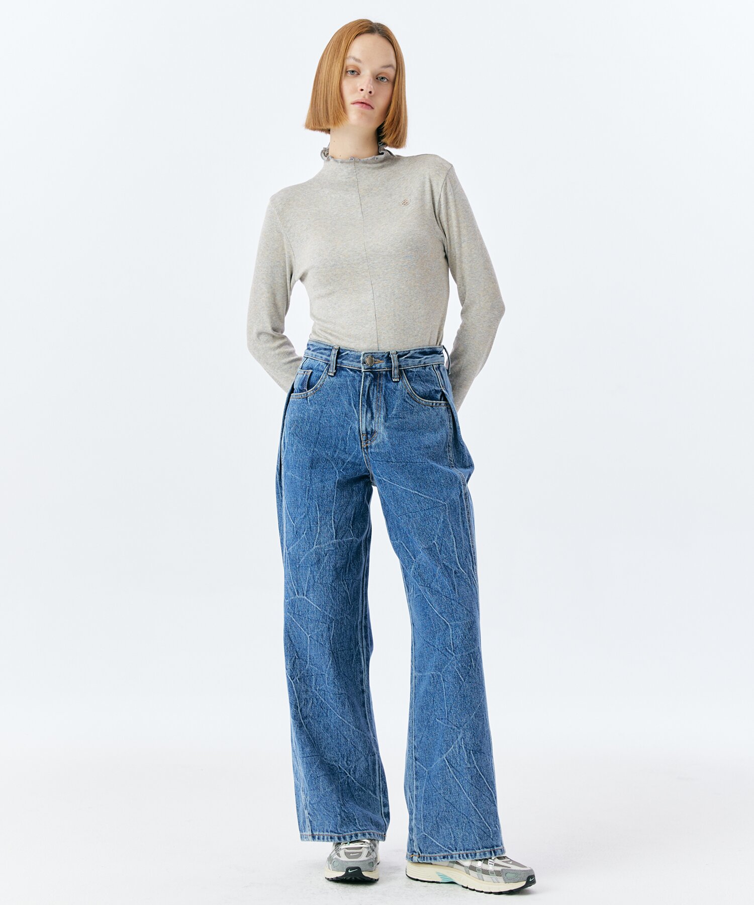 COBWEB MOCK NECK TOP(GREY)