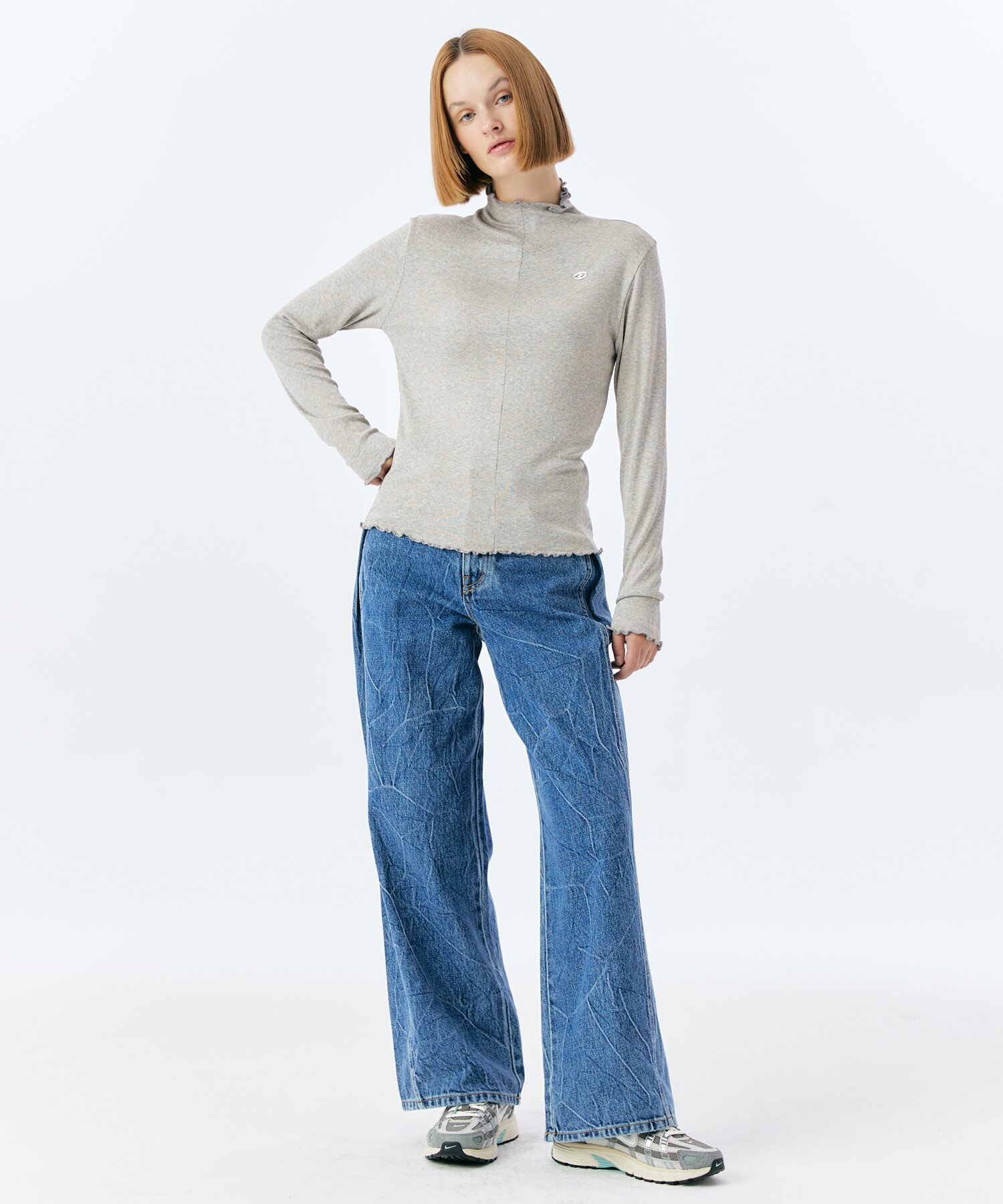 COBWEB MOCK NECK TOP(GREY)