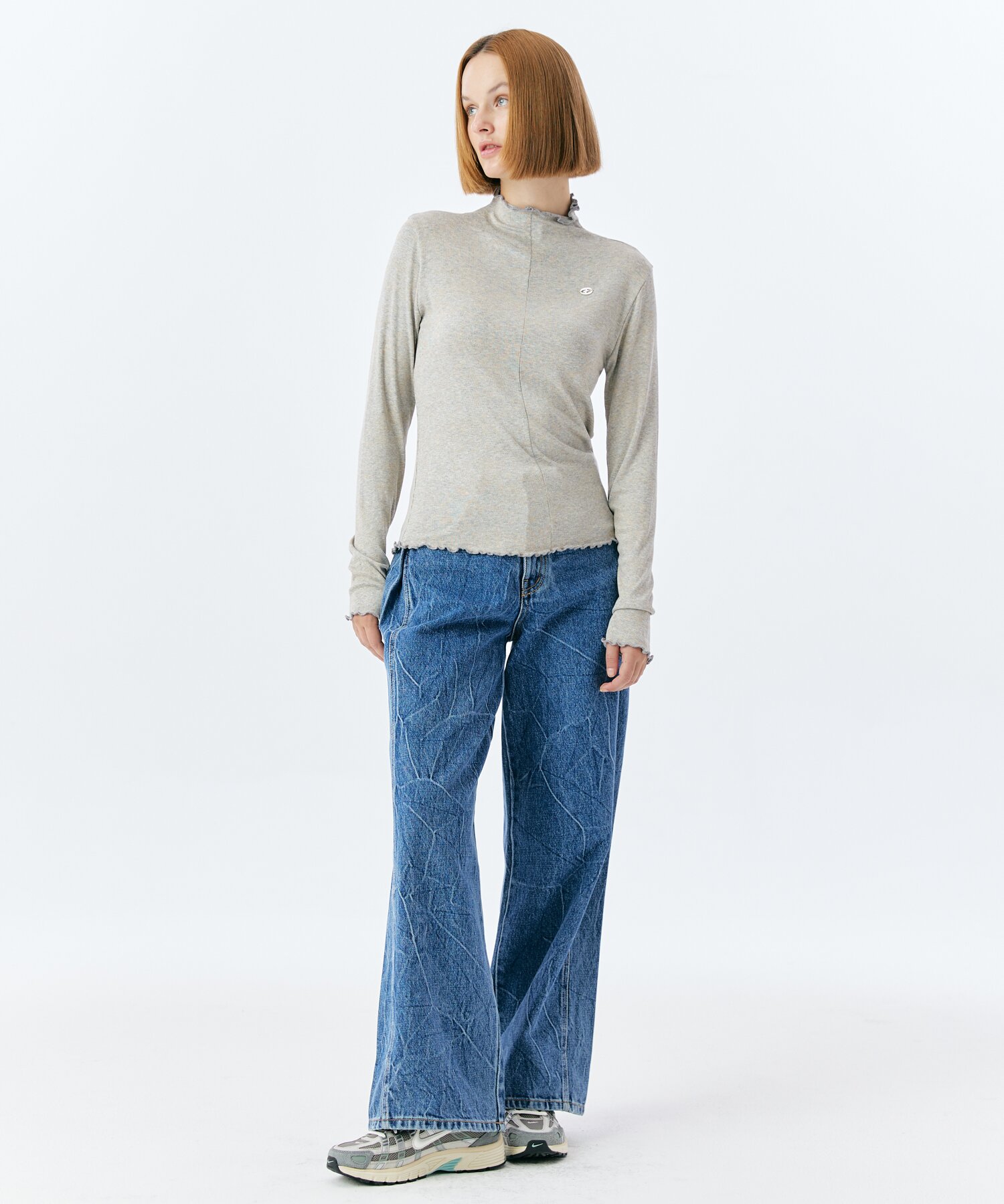 COBWEB MOCK NECK TOP(GREY)