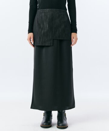 LAYER DENIM SATIN SKIRT(BLACK)