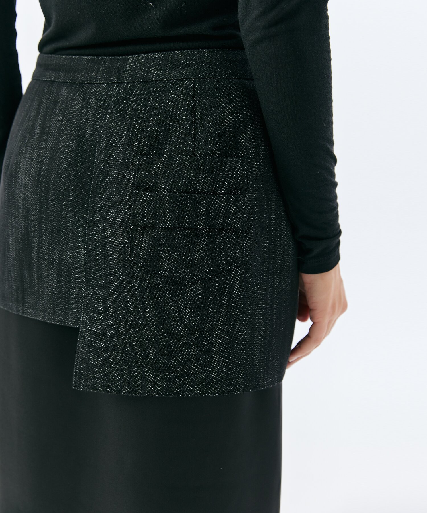 LAYER DENIM SATIN SKIRT(BLACK)