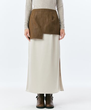 LAYER DENIM SATIN SKIRT(IVORY)