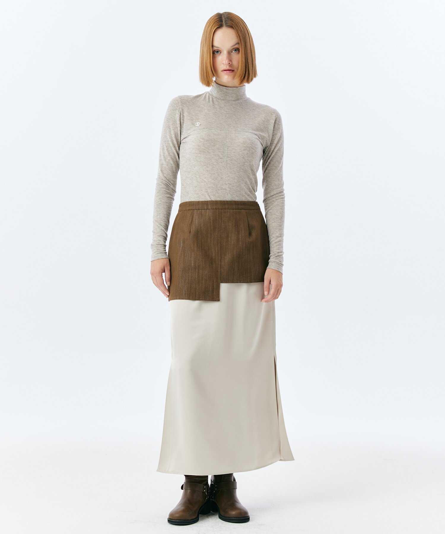 LAYER DENIM SATIN SKIRT(IVORY)