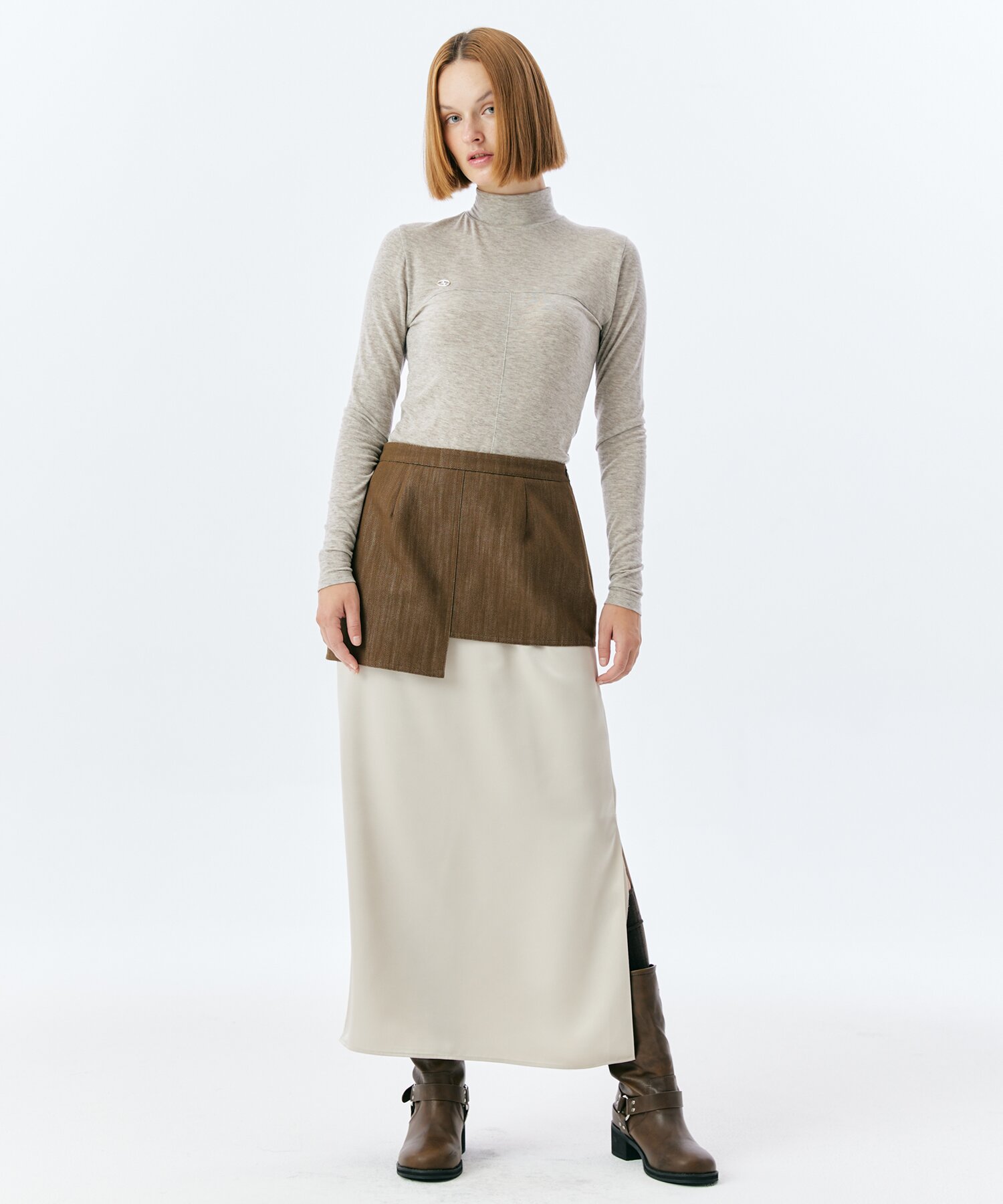 LAYER DENIM SATIN SKIRT(IVORY)