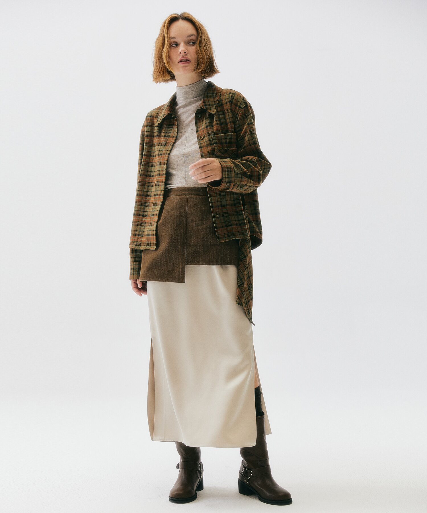 LAYER DENIM SATIN SKIRT(IVORY)