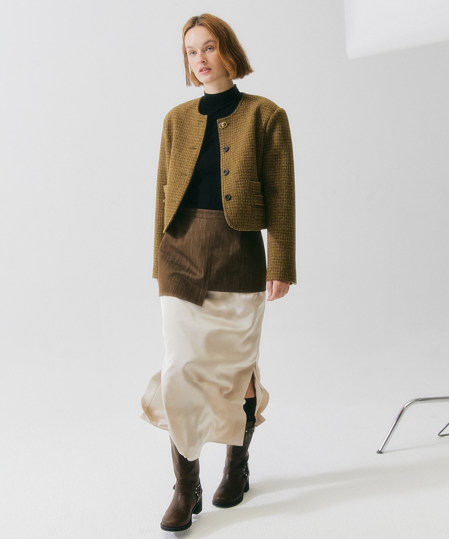LAYER DENIM SATIN SKIRT(IVORY)