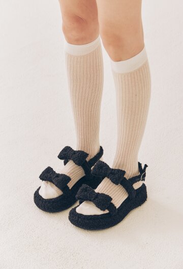 Piona Fur Ribbon Platform - Puddle Black