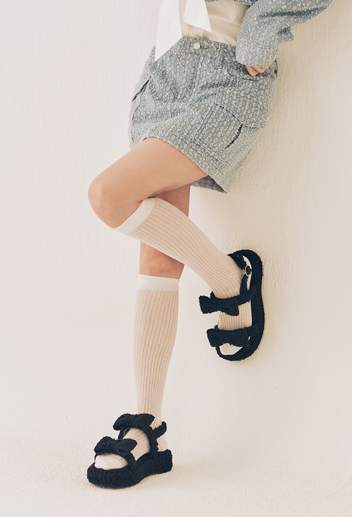 Piona Fur Ribbon Platform - Puddle Black
